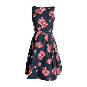L.L. Bean Signature Navy Floral Sleeveless Fit & Flare Dress Size 4